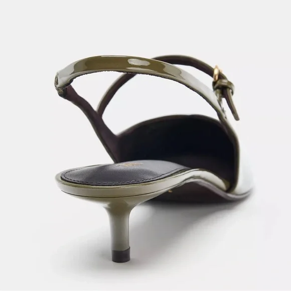 NEW! Zara Olive Green Slingback Heels Size 41 - Picture 4 of 8